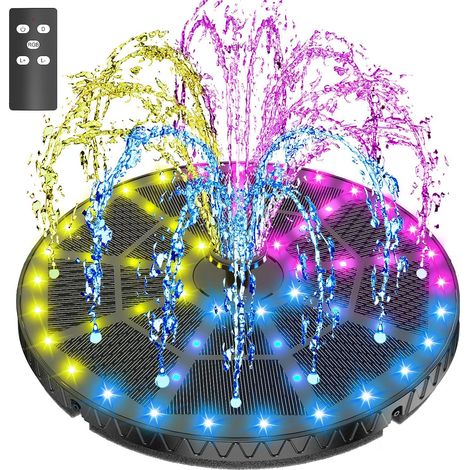 4W Fontaine Solaire 60 LEDs Colorée, 2026 Upgrade Solaire Flottant Extérieur Fontaine Pompe Bassin Solaire avec 8 Buses pour Bain d'oiseaux, Étang, Piscine, Jardin Fontaine, Décoration de Jardin