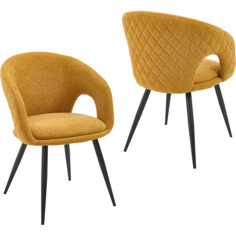 Wahson Esszimmerstühle 2er Set stilvollen Chenille weich gepolsterte Lounge-Stühle mit Diamant-Gitter-Design für Esszimmer/Wohnzimmer, Gelb