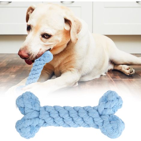 Jouet à mâcher pour chiens, en corde de coton tissée à la main, en forme d'animal de dessin animé, bleu os. (1/5)