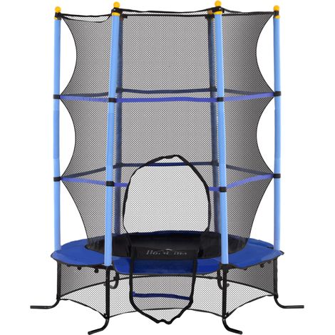 Trampoline pour enfants de 3 ans et plus, Ø 163 cm, avec filet de sécurité et structure en acier, charge maximale 50 kg, pour une utilisation intérieure et extérieure, bleu (1/5)