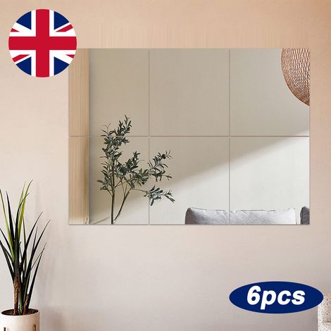 Trintion 6pcs Mirror Tiles 30x30cm Square Mirror Wall Mounted Mirror DIY Full Body Mirror Wall Sticker Sheets Self-adhesive Makeup Mirror Decor Sticker for Bathroom Living Room Kitchen, 6pcs Silver (1/5)