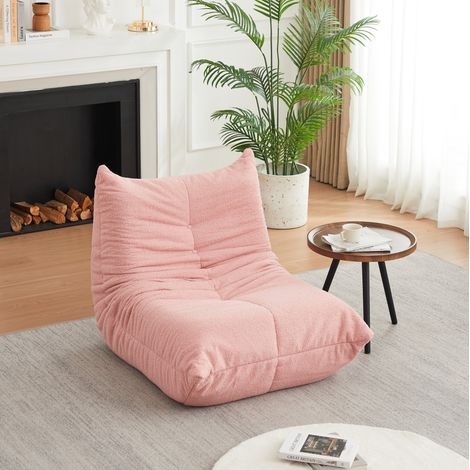 Sillón de suelo de chenilla rosa, sin reposabrazos, con espuma de alta resiliencia HAVRYA (1/5)