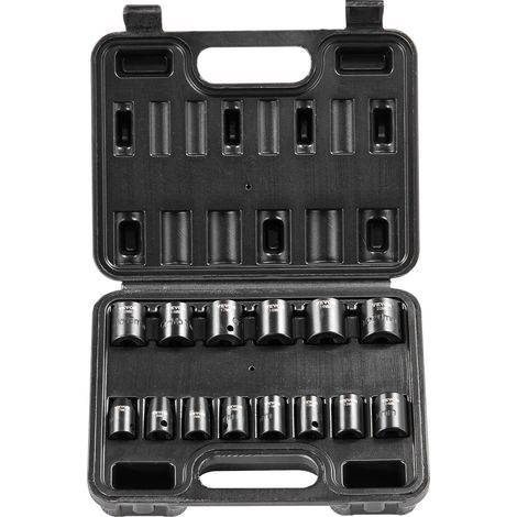 Coffret Douilles à Chocs 3/8 pouce Métrique 7-20 mm, Kit pour Clé à Cliquet 14PCs, en Acier Allié Cr-Mo, 6 Pans, Marquages de Taille Faciles à Lire, pour la Réparation Automobile, Atelier (1/5)