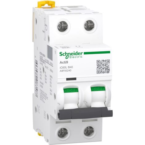 Schneider A9F93240 Acti9 iC60L - Circuit Breaker - 2P - 40A - Curve B - 400 VAC - 15,000 A/20 kA