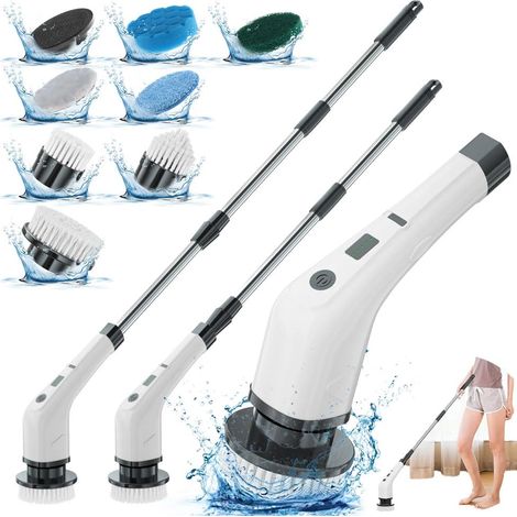 Elektrischer Spin-Scrubber mit 2500 mAh, 2 einstellbare Geschwindigkeiten mit 8 austauschbaren Bürstenköpfen, Dusch-Scrubber mit verstellbarem und abnehmbarem Griff (1/5)