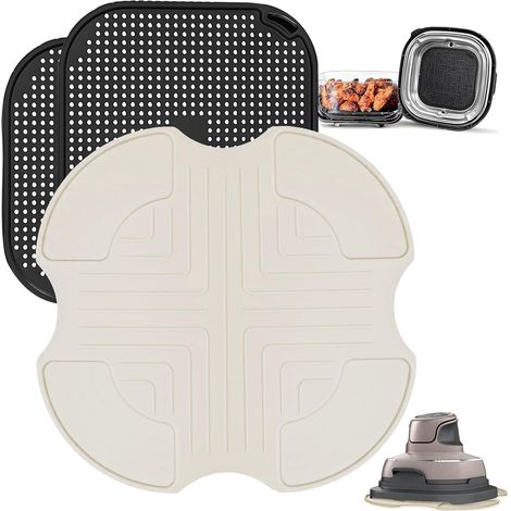 3 Pièces Grille Anti Projection et Dessous de Plat en Silicone pour Ninja CRISPi Friteuse à Air FN101EUSG, Air Fryer Accessoires pour Friteuse à Air Ninja FN101EU (Blanc Cassé) (1/5)