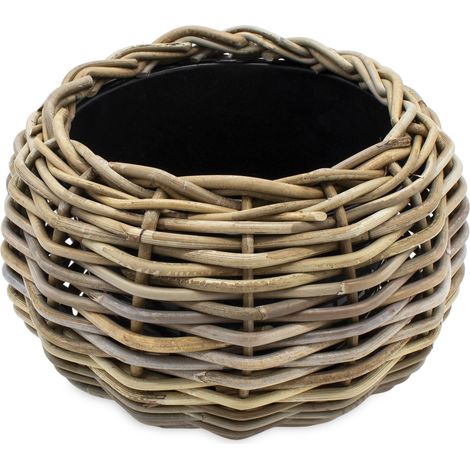 Spetebo Rattan Pflanztopf mit Kunststoff Einsatz - 29 x 19 cm - Garten Deko Blumenkorb Shabby Natur