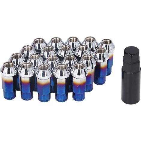 Lot de 20 écrous de roue M12x1,5 avec douille et clé, haute dureté, de remplacement pour Ford Focus (bleuissage). (1/5)