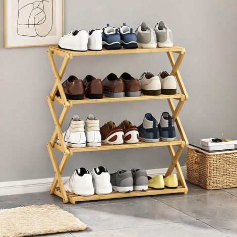 Meuble à chaussures en bambou naturel 4 étagères 60 x 29 x 67 cm (1/5)