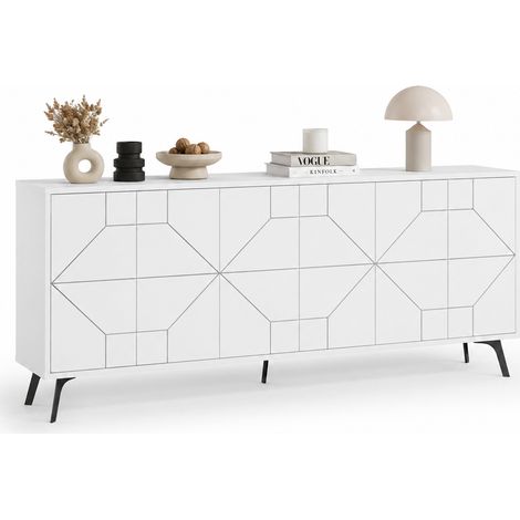 Madia con 6 Ante Credenza Design Geometrico Moderno in Legno 184x77 cm Bianco