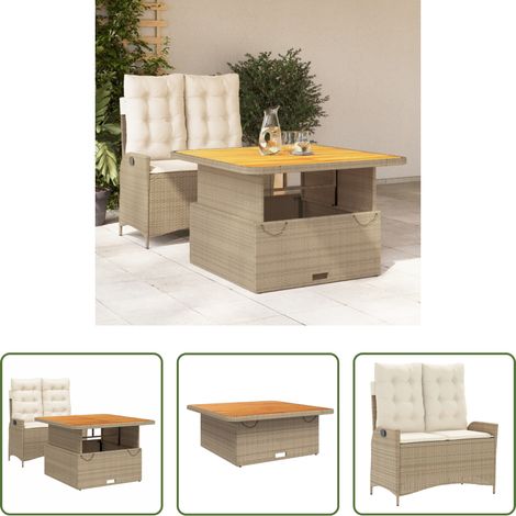 vidaXL Sitzbank - 2-tlg. Garten-Essgruppe mit Kissen Beige Poly Rattan (1/5)