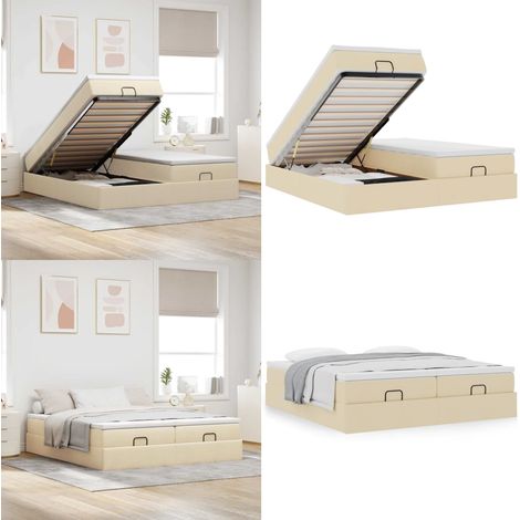 Cadre de lit ottoman avec matelas crème 160x200 cm tissu - Matelas à ressorts ensachés - Rangement sous le lit (1/5)