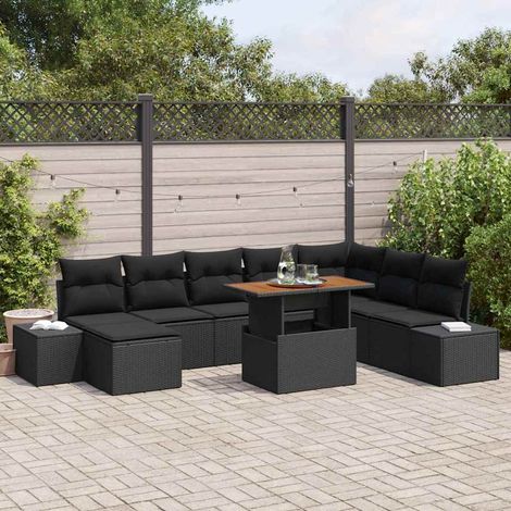 Garten Essgruppe mit Kissen 9 pcs Schwarz und Braun