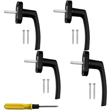 Set mit 4 Aluminium-Fenstergriffen, schwarz, 35 mm lang, abschließbar für Dreh- und Dachfenster, einfache Montage (1/5)