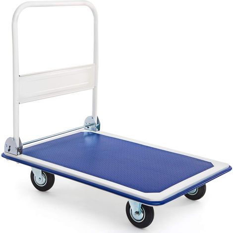 GOPLUS Chariot Plateforme Pliable de Transport a 4 Roues en Polyurethane Plateforme en Caoutchouc Antiderapant pour Entrepot de Demenagement, Capacite de Charge 300 KG, 90 x 61 x 88 CM Blue et Blanc