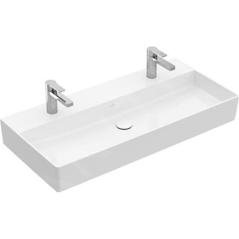 Villeroy & Boch Memento 2.0 - Double vasque 100x47 cm, sans trop-plein, 2 trous de robinetterie, CeramicPlus, blanc alpin 4A22A1R1 (1/5)