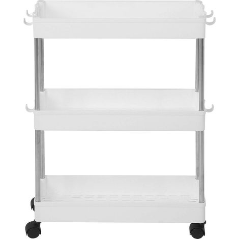 Chariot de rangement multicouche fin, étagère mobile, organiseur, étagère de rangement pour cuisine, salle de bain, buanderie (étagère en plastique) (1/5)