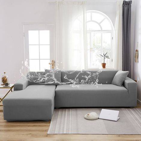 Coperta per divano impermeabile e anti-polvere in poliestere elastico – Copertura completa grigio chiaro per divano a 2 posti (145–185 cm), senza copertura per cuscini