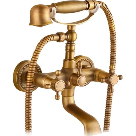 Robinet de douche de baignoire, à double poignée, monté au mur, Laiton antique B (1/2)