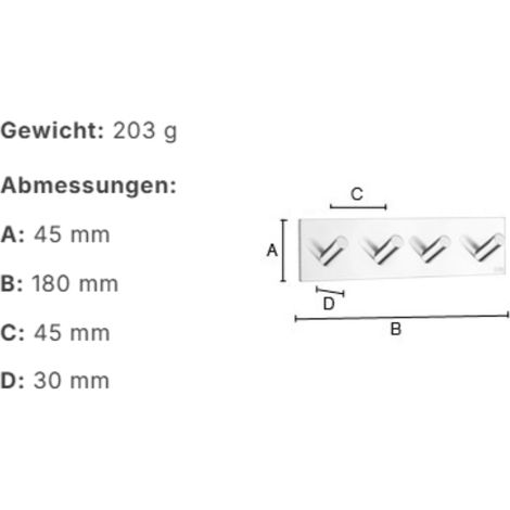 Smedbo Design Viererhakenleiste in Edelstahl verchromt, Selbstklebend BK1096