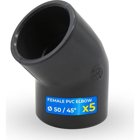 Coude PVC 45° Ø50mm - Lot de 5 - PVC-U Rigide Gris - Raccord Femelle Résistant - Pour Plomberie et Irrigation - Diamètre 50 mm (1/5)