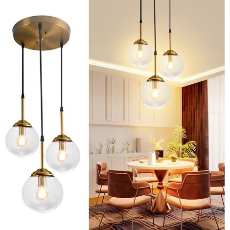Lustre moderne en métal de luxe nordique créatif transparent/fumé gris/ambre boule de verre lampe suspendue cluster e27 îlot de cuisine salon salle à manger chevet simple lampe suspendue (1/5)