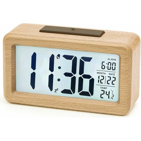 Digitaler Wecker aus Holz, AboveClock LED-Wecker, nicht tickende Digitaluhr mit Datum, Temperaturanzeige, Schlummerfunktion, batteriebetriebene Digitaluhr, 3 AAA-Batterien erforderlich FLITI (1/4)