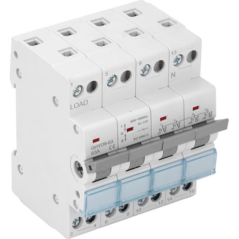 Interrupteur sectionneur inverseur manuel double alimentation 4P 63A sur rail DIN avec verrouillage pour basculement de secours (1/5)