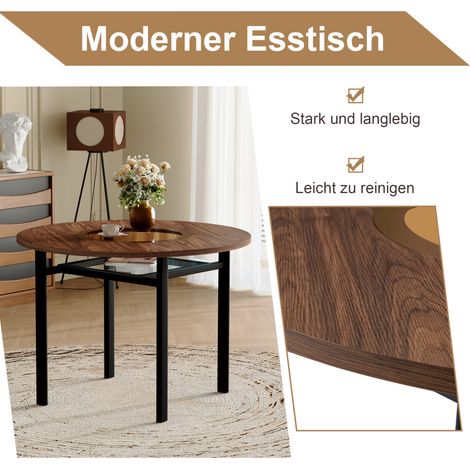 Ensemble table ronde 100 cm bois imitation avec 4 chaises noires en PU pour salle à manger et cuisine (1/5)