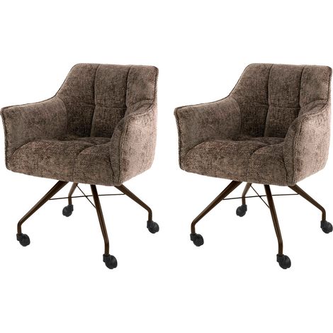 Lot de 2 fauteuils à roulettes tissu texturé taupe et bronze - JORDI (1/5)
