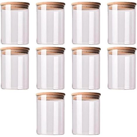 Set aus 10 Glasbehältern mit Deckeln aus Bambusholz, luftdichte Behälter für die Aufbewahrung in der Küche, Gläser, Lebensmittelbehälter, Teekannen usw.