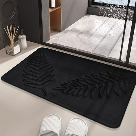 Lntyq Badematte aus Memory-Schaum, 40 x 60 cm, rutschfeste Badematte, verdickte Badezimmermatte, saugfähige Duschablaufmatte, weicher und bequemer Memory-Schaum, atmungsaktiv, Schwarz (1/3)
