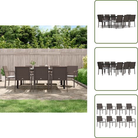 Mesa de jardín - vidaXL Juego comedor jardín 9 piezas y cojines ratán sintético y acero - Ratán sintético