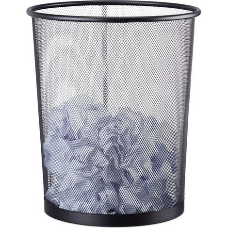 Relaxdays – Corbeille à papier en métal 20 litres – Treillis métallique noir – Hauteur 35 cm, diamètre 30 cm – Pour bureau, salon, chambre d’enfants (1/4)