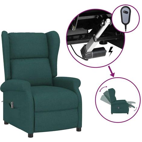 vidaXL Sillón orejero reclinable eléctrico de tela verde oscuro (1/2)
