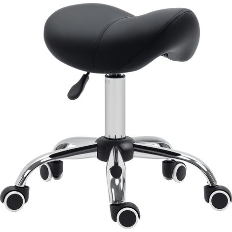 Cosmetic Stool 360° Rotate Height Adjustable Salon Massage Spa Chair Hydraulic Rolling Faux Leather Saddle Stool Mobility, Black