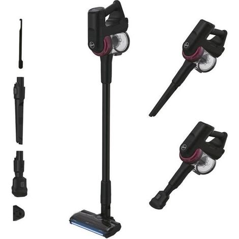 Hoover [HF410H Aspirapolvere senza fili, manovrabilità a 360° per tutti i tipi di pavimenti, spazzola anti-groviglio con luci LED integrate, Nero/Magenta (1/5)