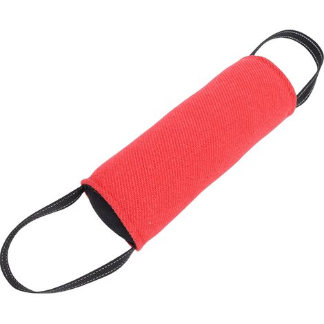 Jouet à mâcher pour chien, en tissu haute résistance, ergonomique, antidérapant, avec dragonne, rouge. Coussin de dressage pour chien. (1/5)