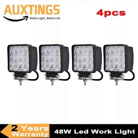 Lot de 4 projecteurs de travail LED carrés 4 pouces 48 W 12 V/24 V (faisceau spot/flood) pour 4x4, remorque, moto, voiture et camion. Taxes non applicables. (1/5)