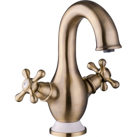 PaulGurkes Waschtischarmatur Messing Bronze Antik Zweigriffmischer Retro (1/5)
