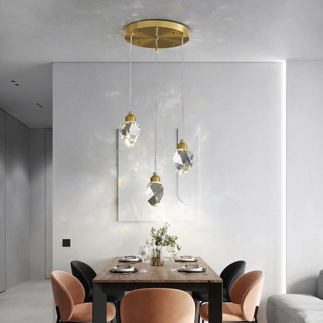 Suspension En Cristal Moderne, Suspension En Cristal LED 3 Couleurs, Pour îlot De Cuisine Chambre Salon éclairage De Salle à Manger (Or, 3-Head) (1/5)