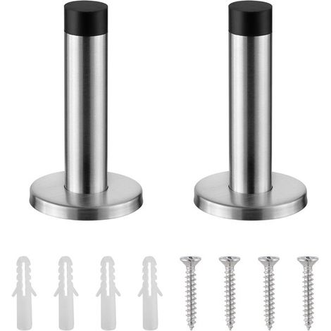 Due fermaporta in acciaio inox con cuscinetti in gomma ammortizzanti - Fermaporta per interni - Fermaporta per proteggere le pareti - Fermaporta facili da installare - Argento (1/5)