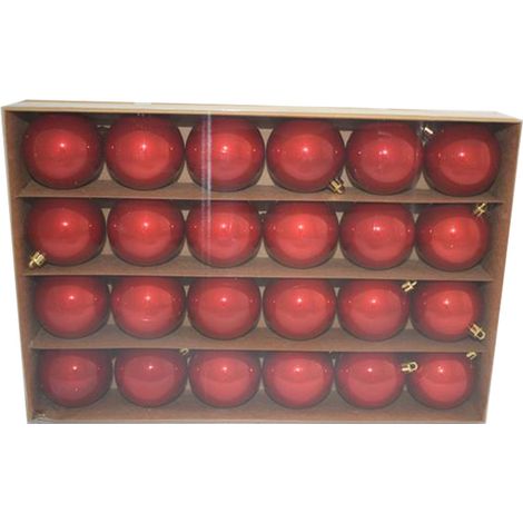 24 Palle cm 6 sfera box palline per decorazione addobbo albero di natale rossa perlate (1/2)