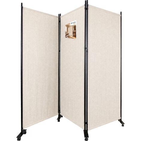 VOUNOT® Separe Divisorio Interno a 3 Pannelli con Ruote, Paravento Pieghevole Autoportante Privacy, 262 x 30 x 180 cm, Beige (1/5)