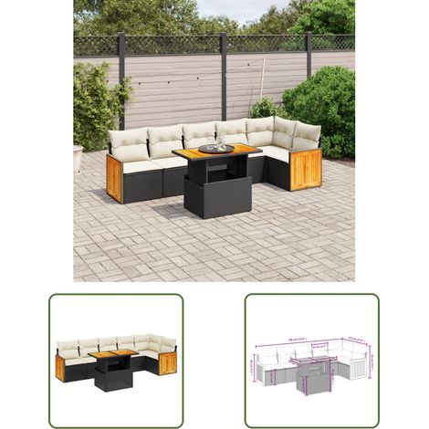 The Living Store Salon de jardin 7 pcs avec coussins noir résine tressée - Ensemble Salon De Jardin - Mobilier De Jardin - Table Basse Extensible - Chaise Lounge - Fauteuil Extérieur (1/3)