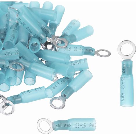 100Pcs Raccord À Anneau Thermorétractable 10" 16-14 Gauge Bleu (1/5)