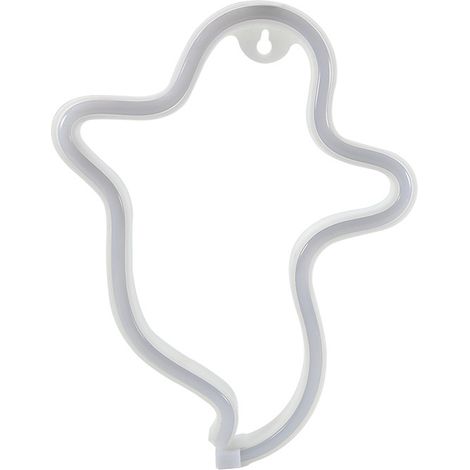 Enseigne néon fantôme mignon bleu. Veilleuse LED déco Halloween maison. Chambre, ambiance effrayante. (1/4)