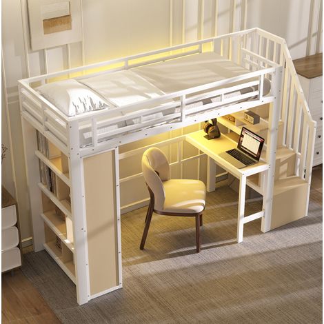 lit adulte couchage rangement 90x200 bureau blanc OKMYHOME