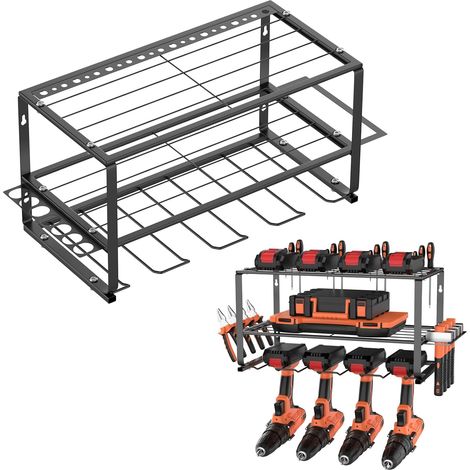 Support de rangement pour outils de perceuse électrique sans fil, mural, support pour forets, support de rangement mural pour garage, support à outils robuste, 1 paquet de support à outils à 3 couches (1/5)