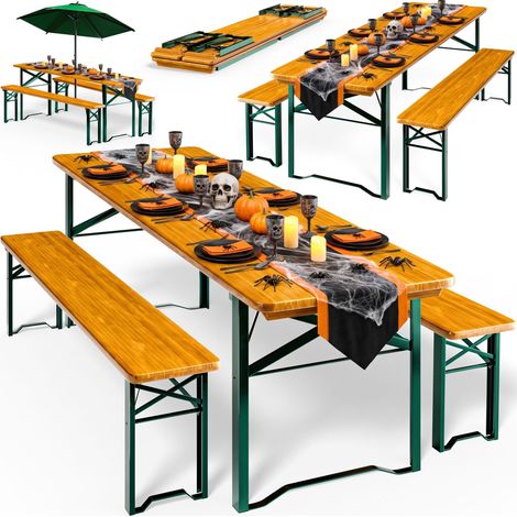 CASARIA® 2er/4er Set Bierzeltgarnitur 170cm Klappbar Stabil 3 Teilig 2x Bierbank 1x Tisch Holz Biertisch Festzeltgarnitur Biergarten Sitzgarnitur 4er Set (1/5)